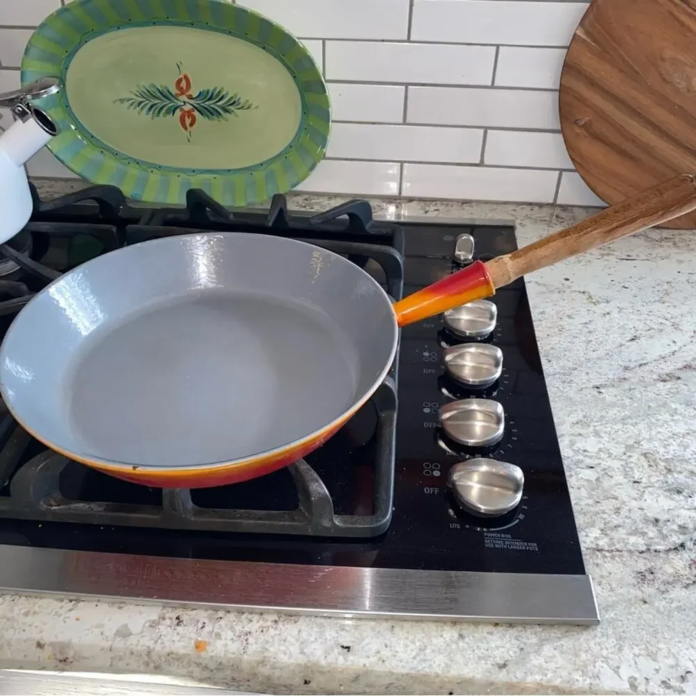 Vintage Descoware MCM Enameled Skillet Pan Julia Child Orange Flame Belgium 28